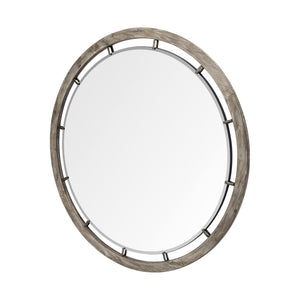 Homeroots 46" Round Brown Wood Frame Wall Mirror  Wood 376394