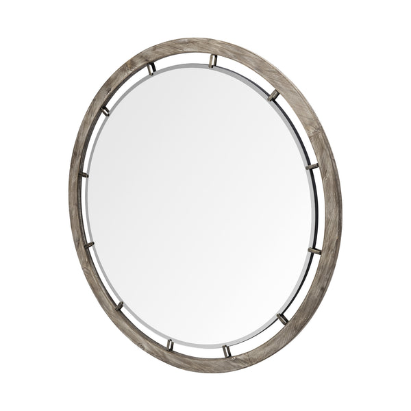 Homeroots 46" Round Brown Wood Frame Wall Mirror  Wood 376394