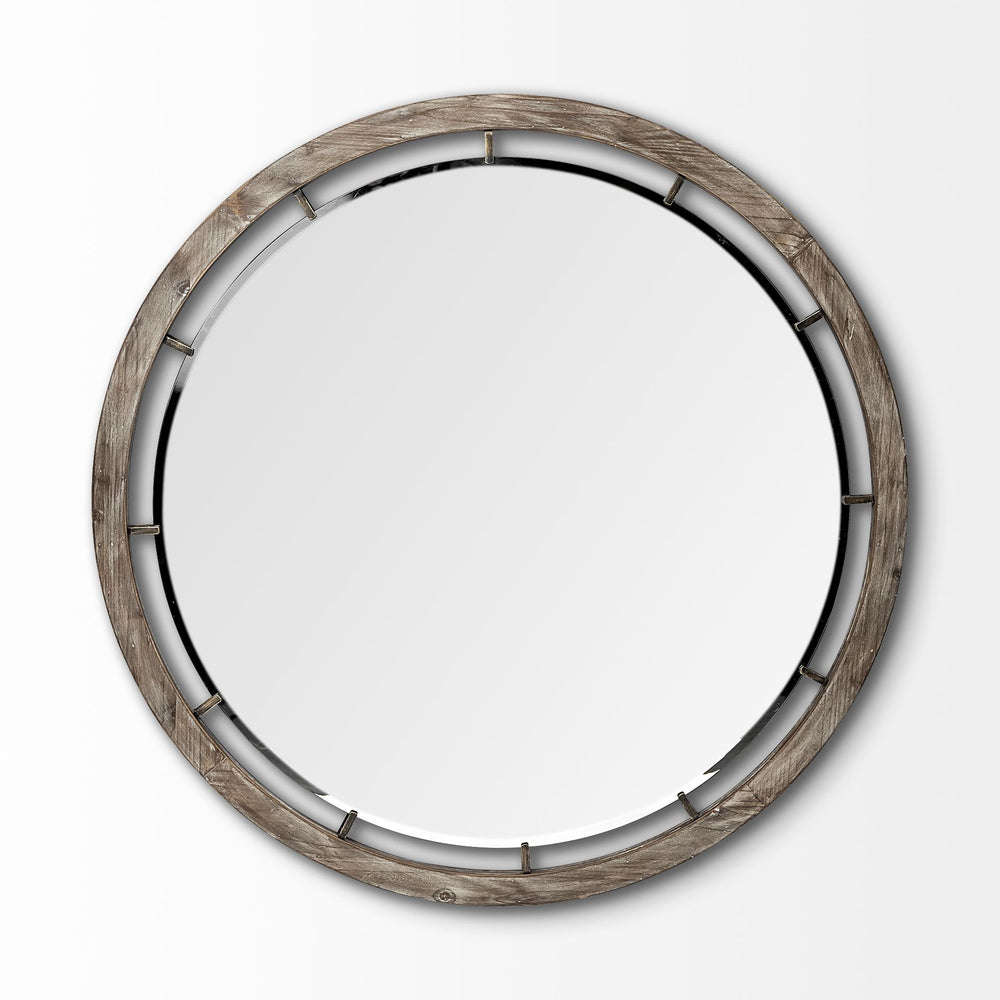 Homeroots 46" Round Brown Wood Frame Wall Mirror  Wood 376394