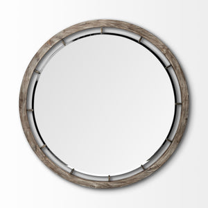 Homeroots 46" Round Brown Wood Frame Wall Mirror  Wood 376394