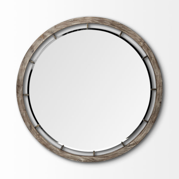 Homeroots 46" Round Brown Wood Frame Wall Mirror  Wood 376394