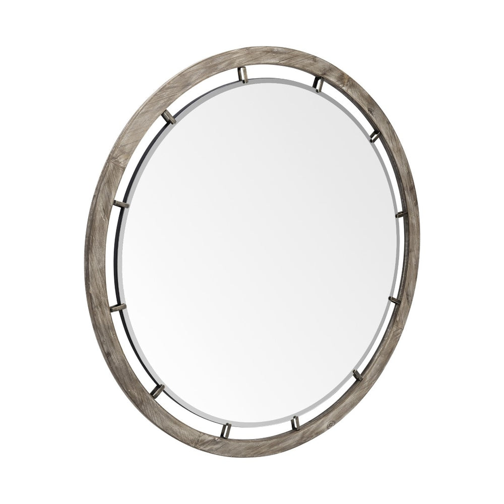 HomeRoots 46" Brown Round Wood Framed Accent Mirror – Timeless Elegance for Modern & Farmhouse Décor Spaces 376394