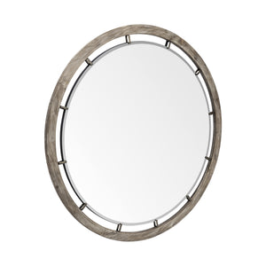 Homeroots 46" Round Brown Wood Frame Wall Mirror  Wood 376394