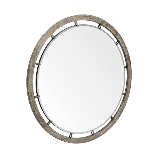 Homeroots 46" Round Brown Wood Frame Wall Mirror  Wood 376394