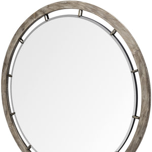 Homeroots 46" Round Brown Wood Frame Wall Mirror  Wood 376394