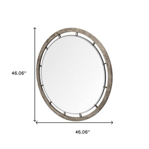 Homeroots 46" Round Brown Wood Frame Wall Mirror  Wood 376394