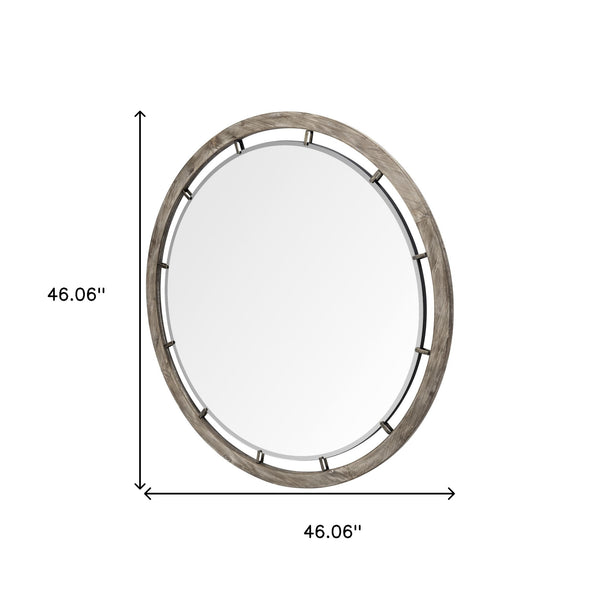 Homeroots 46" Round Brown Wood Frame Wall Mirror  Wood 376394