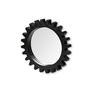 Homeroots 26" Black Cog Round Metal Frame Wall Mirror  Metal 376395