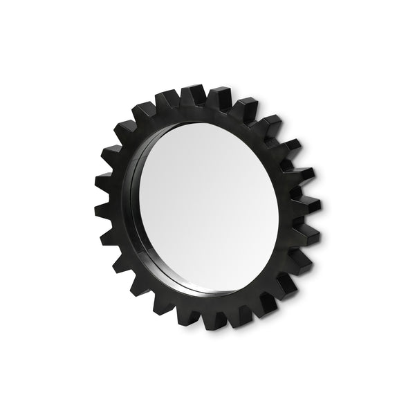 Homeroots 26" Black Cog Round Metal Frame Wall Mirror  Metal 376395