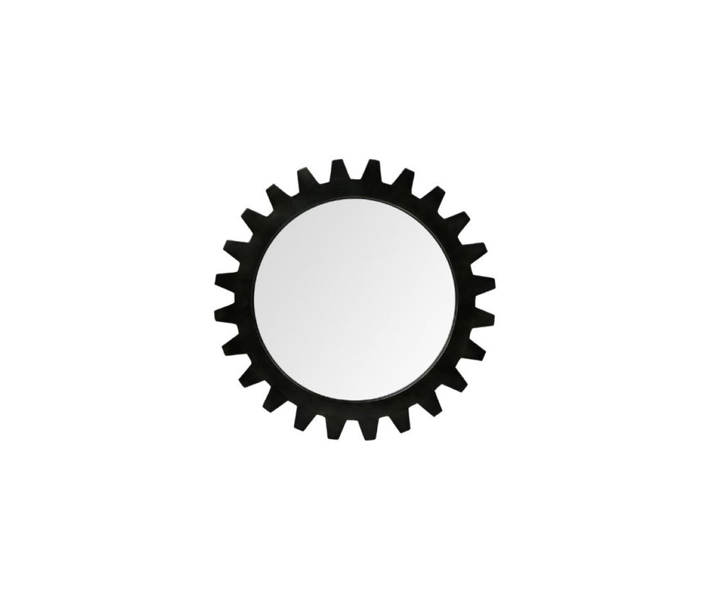 HomeRoots 26" Black Cog Round Metal Frame Wall Mirror - Artisan Industrial Design for Modern Home Décor 376395