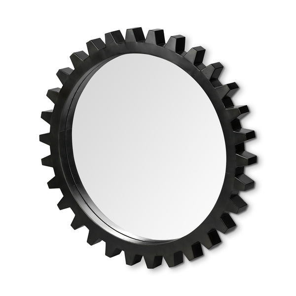 Homeroots 37" Round Black Metal Frame Wall Mirror  Metal 376396