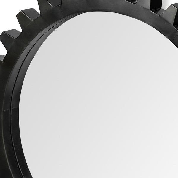 Homeroots 37" Round Black Metal Frame Wall Mirror  Metal 376396