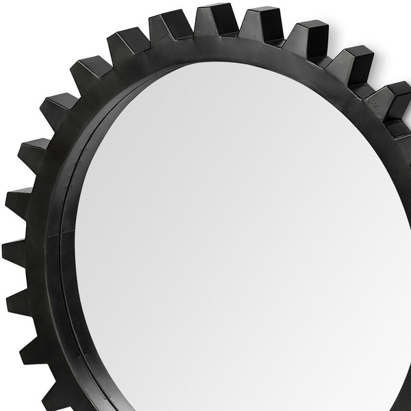 Homeroots 37" Round Black Metal Frame Wall Mirror  Metal 376396