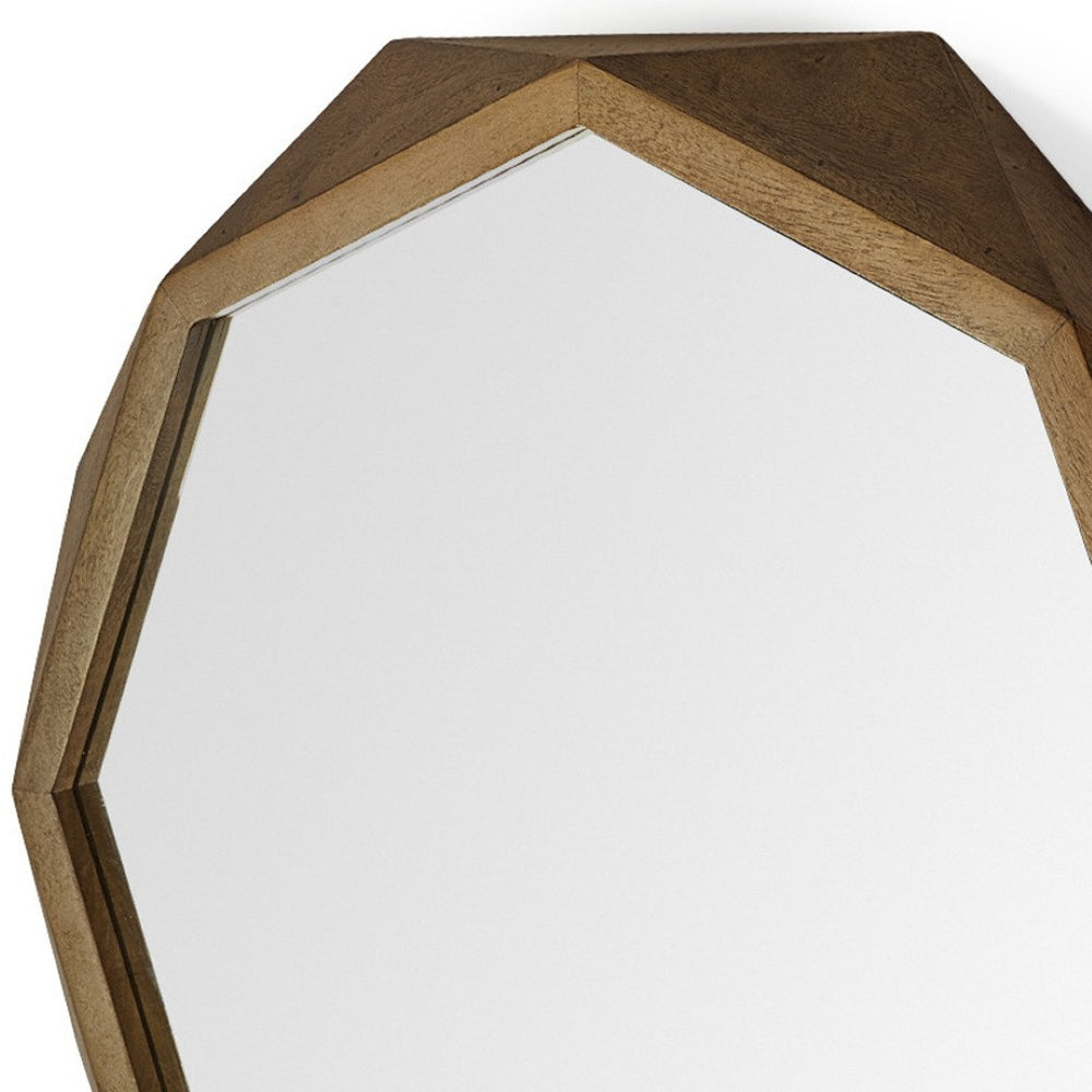 HomeRoots 32" Octagon Wooden Frame Wall Mirror - Coastal Charm with Geometric Style for Any Room Decor! 376397