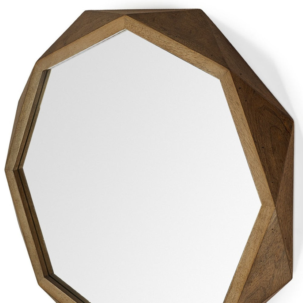 HomeRoots 32" Octagon Wooden Frame Wall Mirror - Coastal Charm with Geometric Style for Any Room Decor! 376397