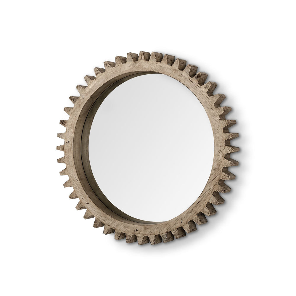 Homeroots 35" Round Natural Wood Frame Wall Mirror  Wood 376398