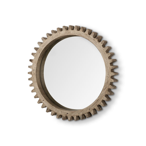 Homeroots 35" Round Natural Wood Frame Wall Mirror  Wood 376398