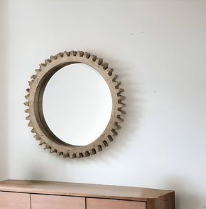 Homeroots 35" Round Natural Wood Frame Wall Mirror  Wood 376398