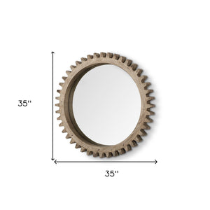 Homeroots 35" Round Natural Wood Frame Wall Mirror  Wood 376398