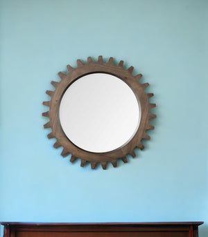 Homeroots 26" Round Natural Wood Frame Wall Mirror  Wood 376399