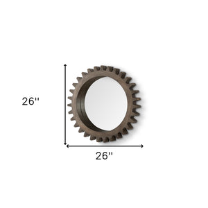 Homeroots 26" Round Natural Wood Frame Wall Mirror  Wood 376399