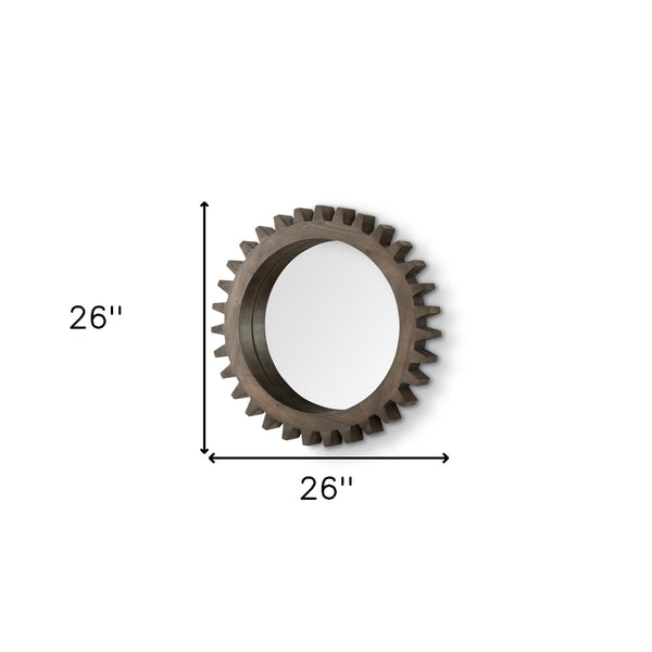 Homeroots 26" Round Natural Wood Frame Wall Mirror  Wood 376399