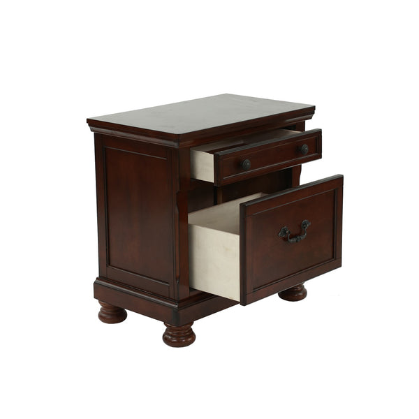 English Elm Rubber Wood 2-Drawer Nightstand in Antique Cherry Finish with Smooth Wood Glides, Sturdy Classic Design B016P251353