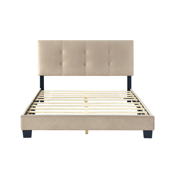 English Elm 1pc Full Platform Bed Newberry Brown Velvet Upholstered Button-Tufted Adjustable Headboard, Solid Wood Frame Light Brown 60 L x 26 W x 5 H B011P203574