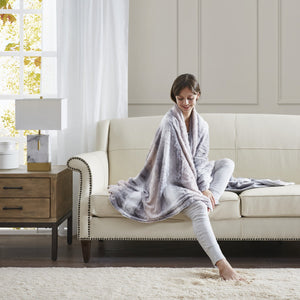 JLA Home Madison Park - Faux faux fur throw indulgent plush reversible faux mink blanket OEKO-TEX certified machine washable luxury Blush/Grey MP50-8526