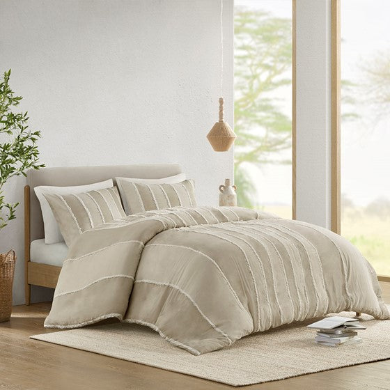 English Elm Full/Queen Boho Striped Cotton Duvet Cover Set with Clip Jacquard Trim, OEKO-TEX, Machine Washable B035P217803