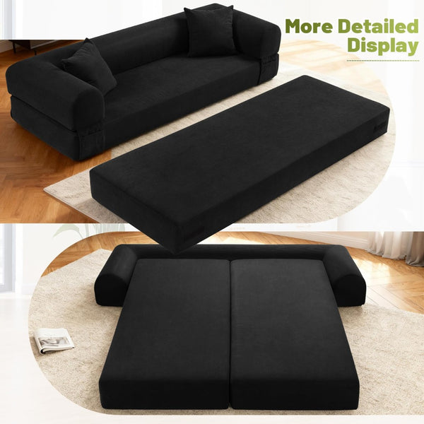 English Elm Convertible Corduroy Sleeper Sofa Queen Fold Out Bed with Dual Storage Pockets Dark Gray W3396P483183