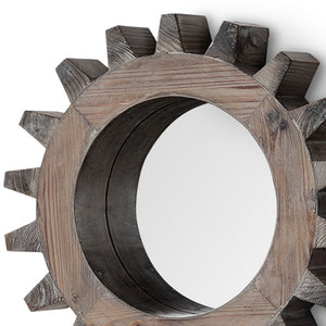 Homeroots Cog 17" Round Natural Wood Frame Wall Mirror  Wood 376400