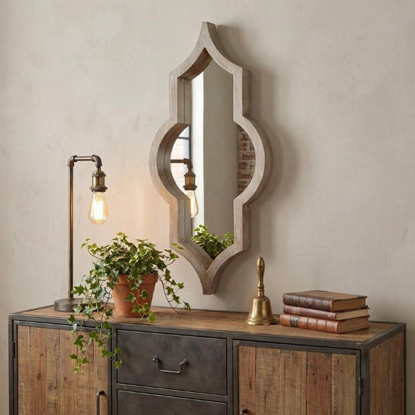 34 Inch Natural Wood Framed Round Accent Mirror for Entryway or Living Room Decor
