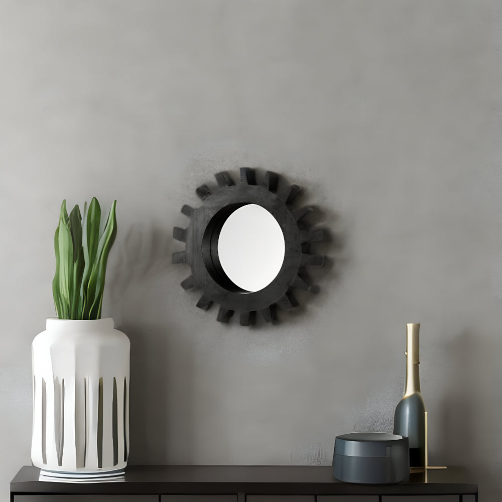 Homeroots 17" Black Abstract Wood Framed Accent Mirror  Mango Wood 376405