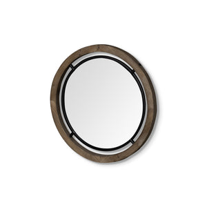 Homeroots 19" Brown Wood And Black Metal Frame Wall Mirror  Mango Wood 376406