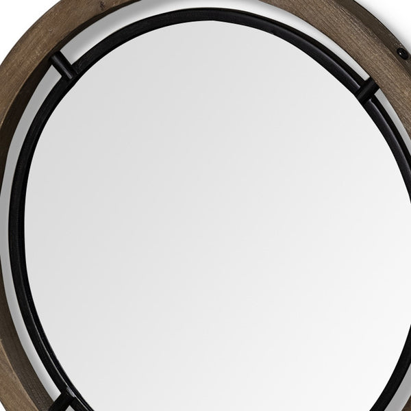 Homeroots 19" Brown Wood And Black Metal Frame Wall Mirror  Mango Wood 376406