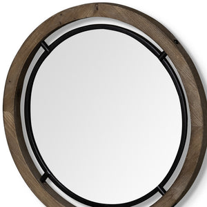 Homeroots 19" Brown Wood And Black Metal Frame Wall Mirror  Mango Wood 376406