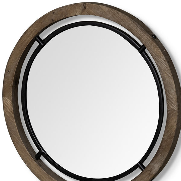 Homeroots 19" Brown Wood And Black Metal Frame Wall Mirror  Mango Wood 376406