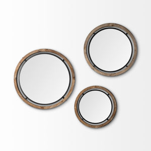 Homeroots 19" Brown Wood And Black Metal Frame Wall Mirror  Mango Wood 376406