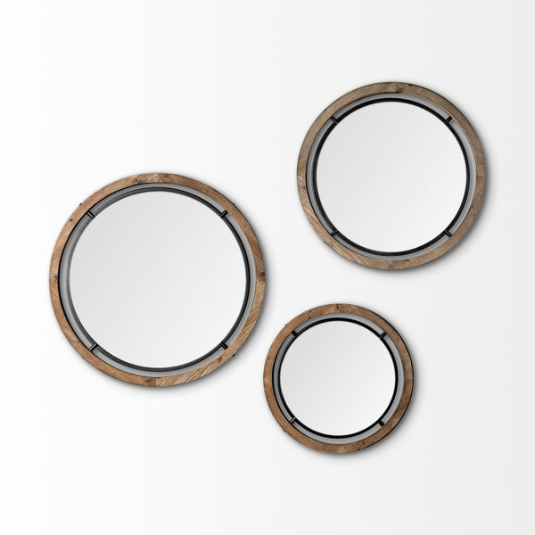 Homeroots 19" Brown Wood And Black Metal Frame Wall Mirror  Mango Wood 376406