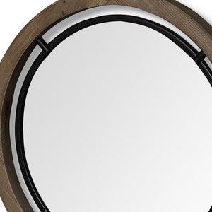 Homeroots 19" Brown Wood And Black Metal Frame Wall Mirror  Mango Wood 376406