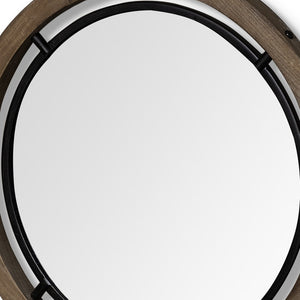 Homeroots 19" Brown Wood And Black Metal Frame Wall Mirror  Mango Wood 376406