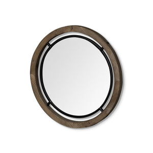 Homeroots 24" Brown Round Wood Framed Accent Mirror  Wood 376407