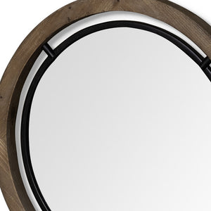 Homeroots 24" Brown Round Wood Framed Accent Mirror  Wood 376407