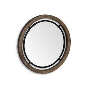 Homeroots 24" Brown Round Wood Framed Accent Mirror  Wood 376407