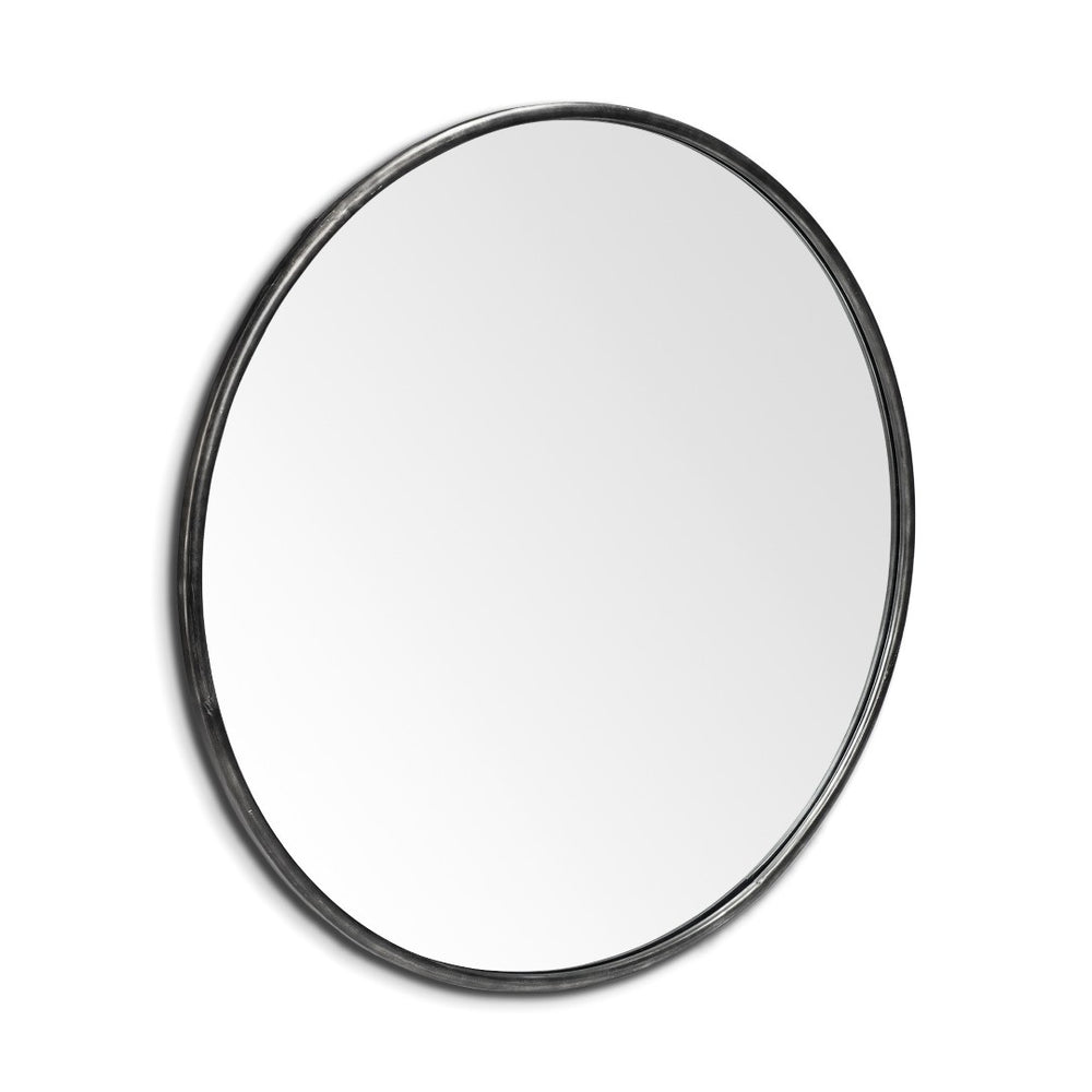 HomeRoots 47" Round Black Metal Frame Wall Mirror - Modern Minimalist Design for Elegant Home Décor & Style 376409