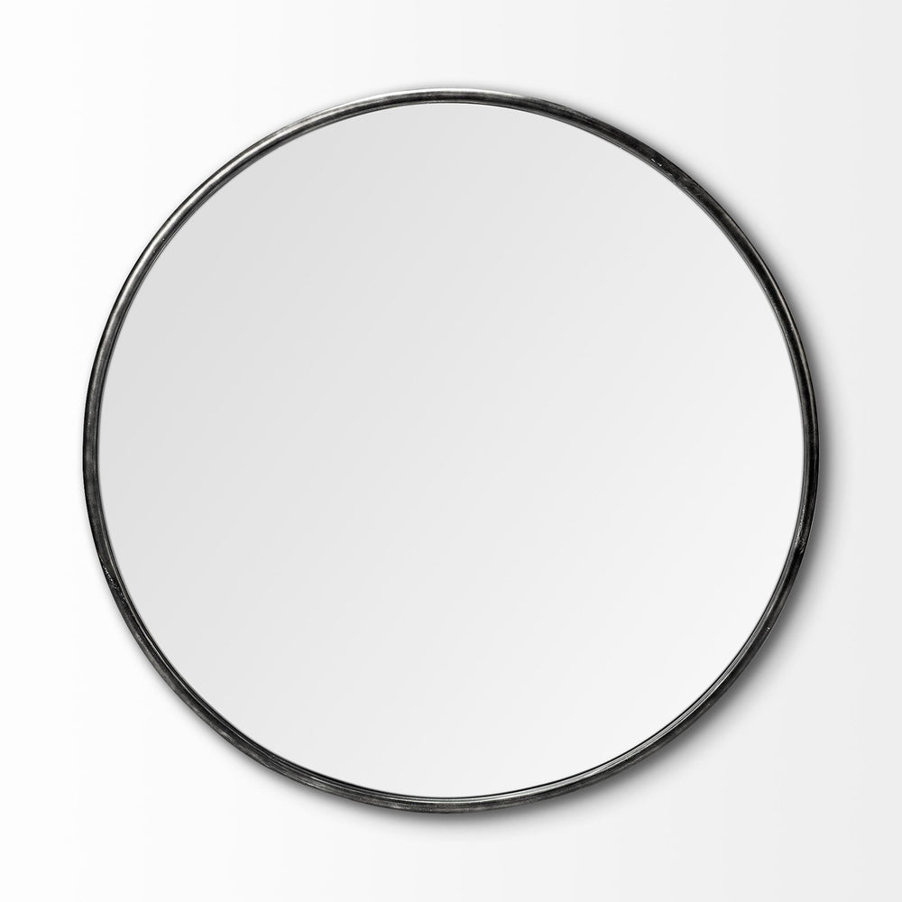 Homeroots 47" Round Black Metal Frame Wall Mirror  Metal 376409