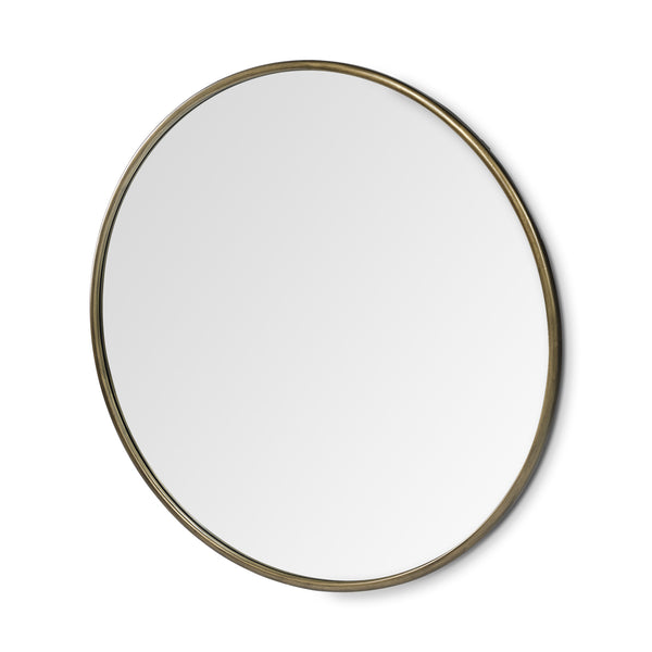 Homeroots 47" Round Gold Metal Frame Wall Mirror  Metal 376411