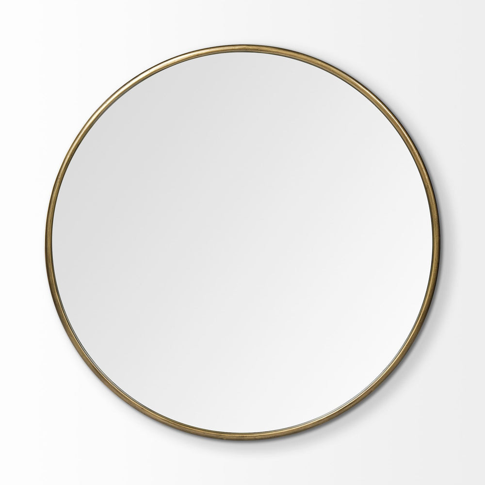 Homeroots 47" Round Gold Metal Frame Wall Mirror  Metal 376411