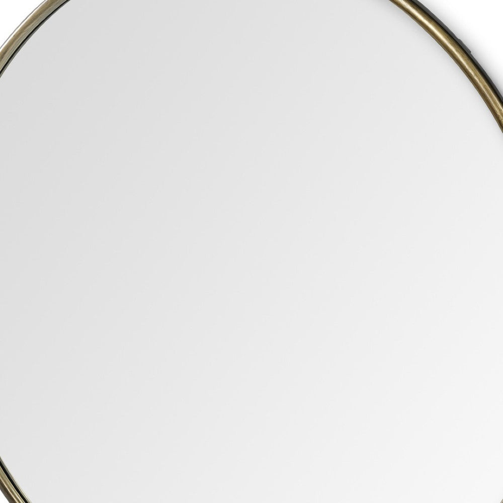 HomeRoots 47" Gold Round Metal Framed Accent Mirror - Modern Minimalist Design for Living Room or Hallway Decor 376411